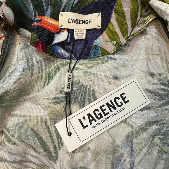 L'AGENCE Ciara Long Sleeve Robe Top Botanical Tropical Pattern Size XXS (US S) - Picture 5 of 6